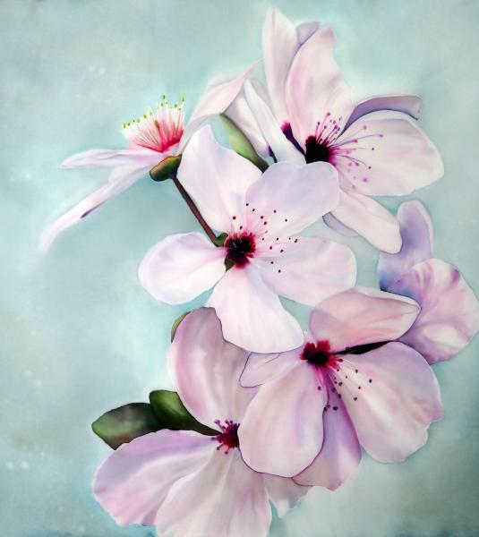 Original Silk Painting, Cherry Blossoms