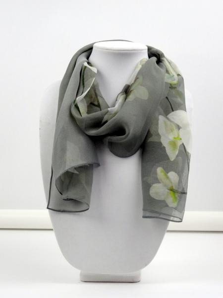 White Tropical Orchids on Pewter Gray
