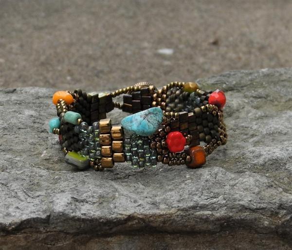 Turquoise & Czech Glass Hand Woven Bracelet