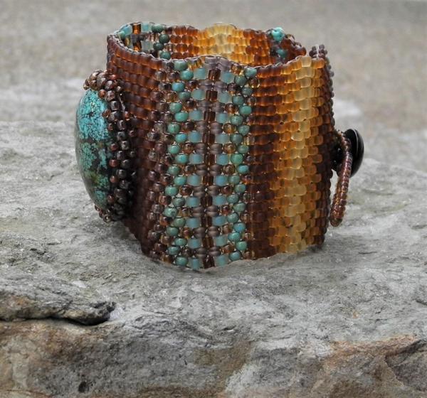 Hand Woven Turquoise Cabochon Tapestry Bracelet Cuff picture