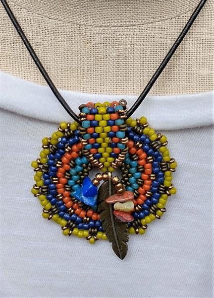 Hand Beaded Medallion with Beaded Bale Statement Necklace picture