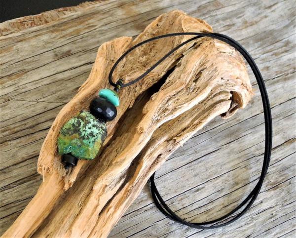 Chrysocolla - Turquoise - Black Onyx - Mixed Stone Pendant Statement Necklace picture