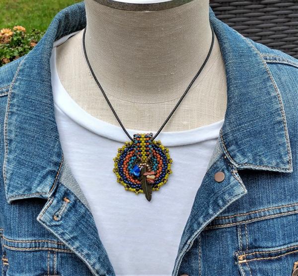 Hand Beaded Medallion with Beaded Bale Statement Necklace picture