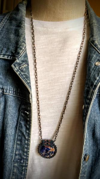 Bezeled Sodilite Long Copper Chain Cord Necklace picture