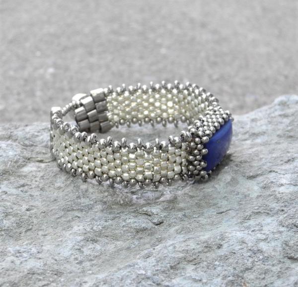 Hand Woven Lapis Cabochon Bracelet - Silver Galvanized picture