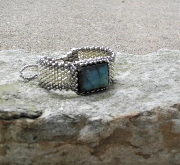 Hand Woven Labradorite Cabochon Bracelet - Silver Galvanized n picture