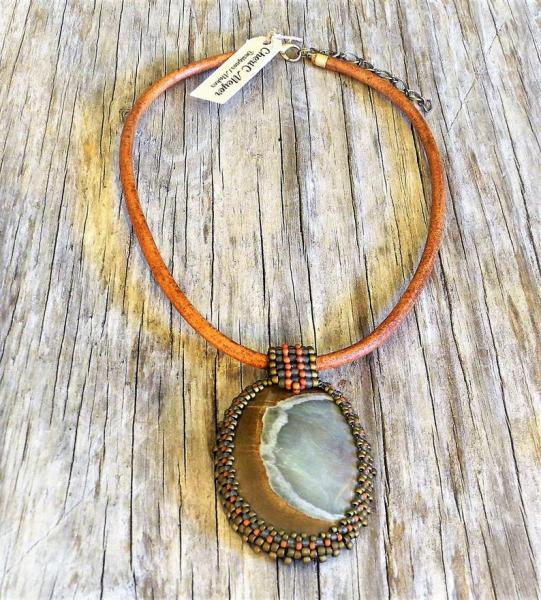 Polygram Jasper Cabochon with Beaded Bale Statement Necklace  image 0 Polygram Jasper Cabochon with Beaded Bale Statement Necklace  image 1 Polygram picture