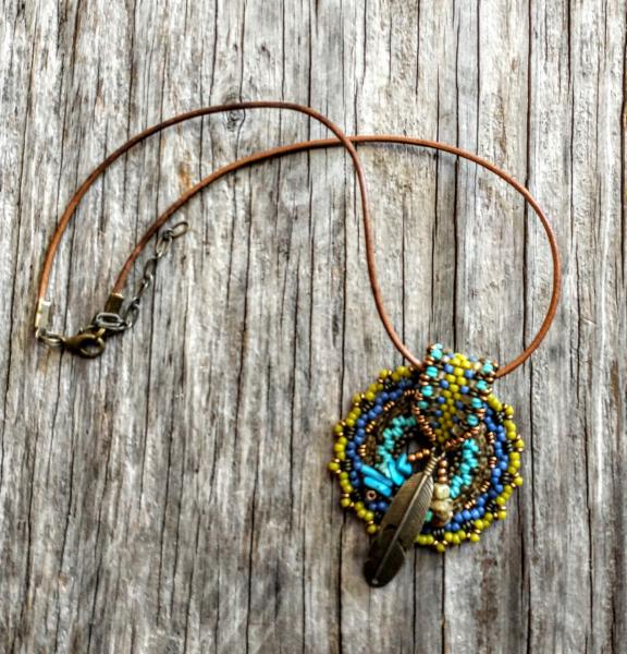 Hand Beaded Medallion with Beaded Bale Statement Necklace picture