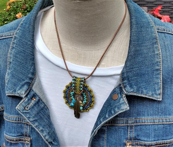 Hand Beaded Medallion with Beaded Bale Statement Necklace picture