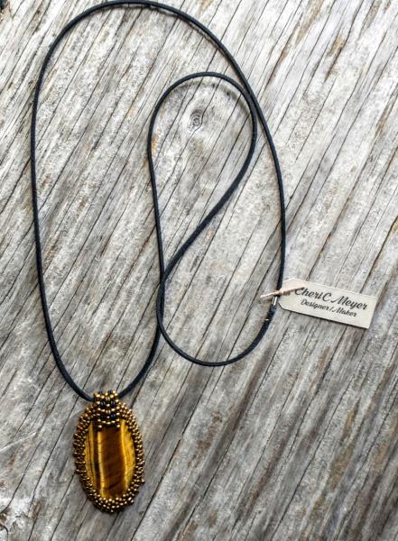 Bezeled Tiger Eye Long Cord Necklace picture