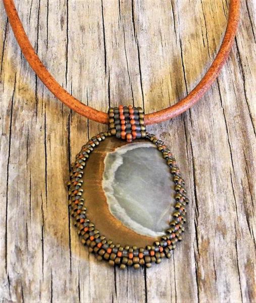 Polygram Jasper Cabochon with Beaded Bale Statement Necklace  image 0 Polygram Jasper Cabochon with Beaded Bale Statement Necklace  image 1 Polygram picture