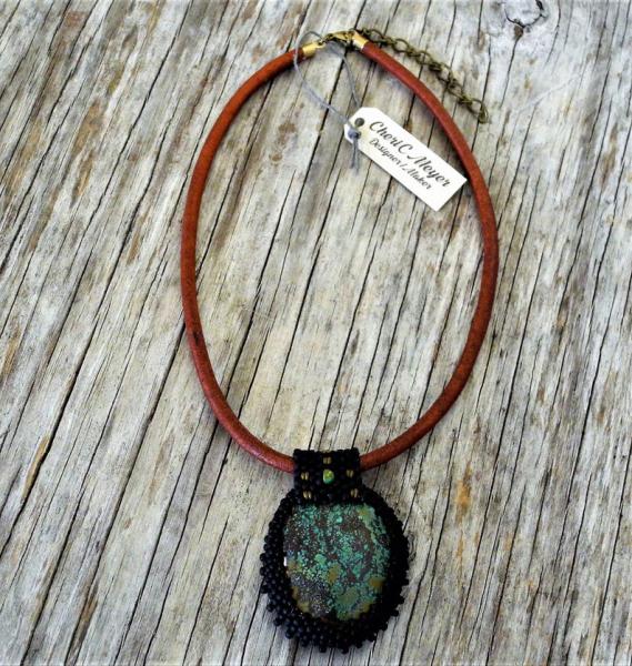 Tibetan Turquoise Cabochon with Beaded Bale Statement Necklace picture