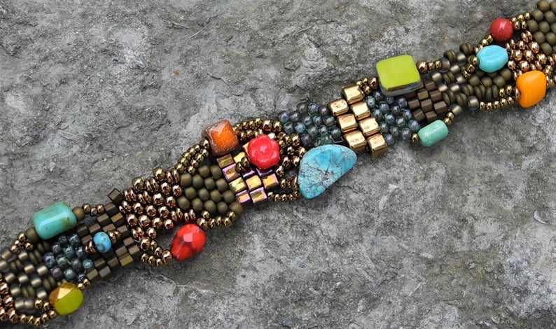 Turquoise & Czech Glass Hand Woven Bracelet picture