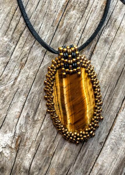 Bezeled Tiger Eye Long Cord Necklace picture