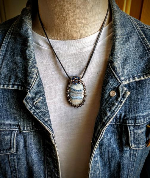 Lace Rhodochrosite Cabochon with Beaded Bale Necklace picture