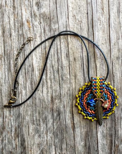 Hand Beaded Medallion with Beaded Bale Statement Necklace picture