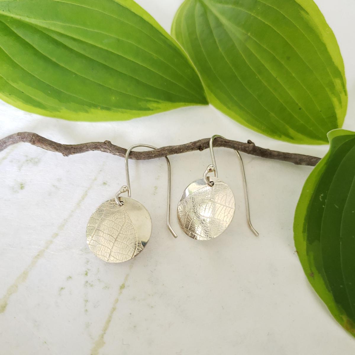 A.01 Leaf Texture Domed Disc Earrings picture