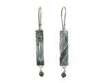 B.02 Leaf Texture Rectangle & Black Pearl Dangle Earrings