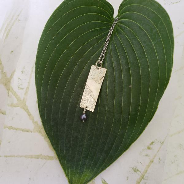 PD.02 Leaf Texture Rectangle & Black Pearl Dangle Pendant picture