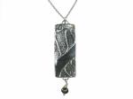 PD.02 Leaf Texture Rectangle & Black Pearl Dangle Pendant