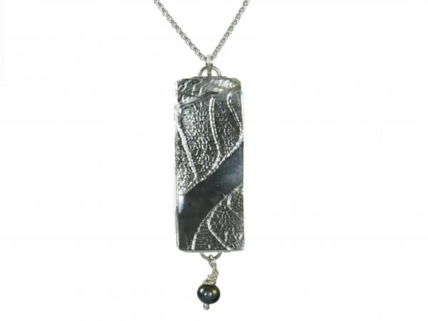 PD.02 Leaf Texture Rectangle & Black Pearl Dangle Pendant picture