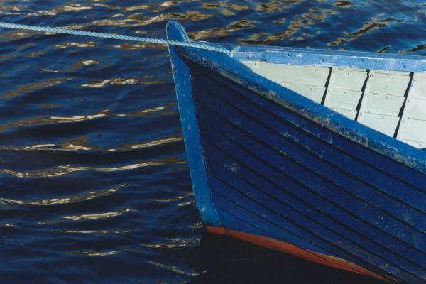 Blue rowboat P158 - 11X14 matted 16X20 picture