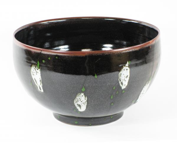 Large Temoku Serving bowl with Flowers