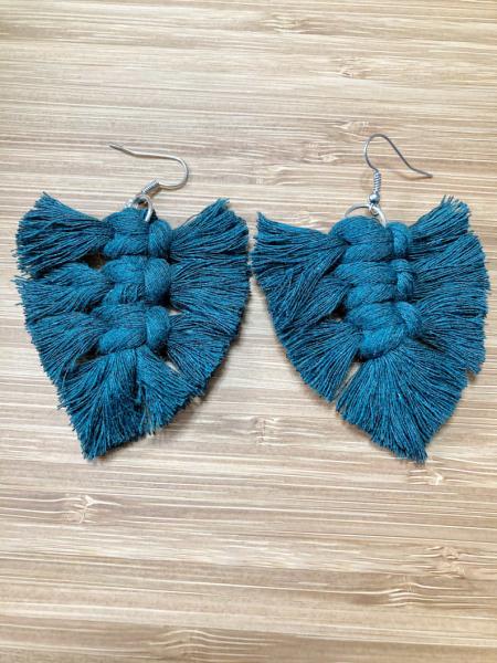 Macrame Feather Earrings- Pine Green picture