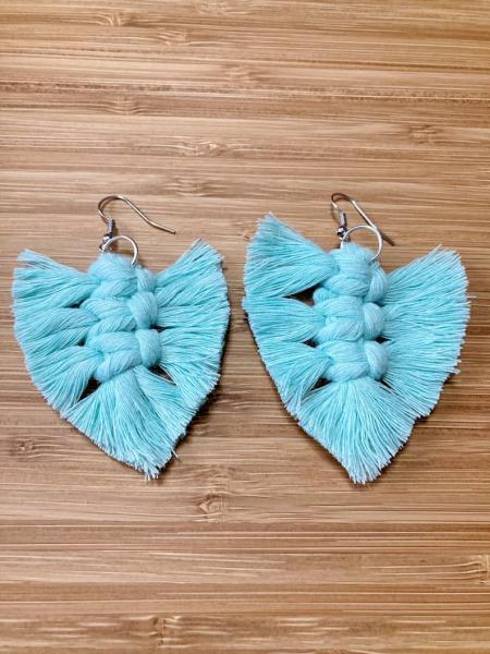 Macrame Feather Earring-Mint