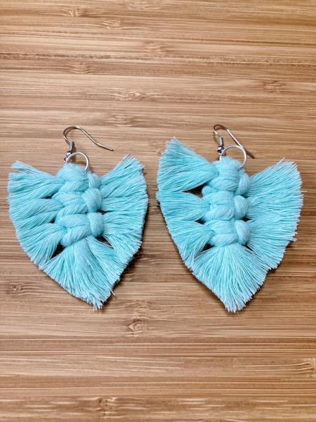 Macrame Feather Earring-Mint