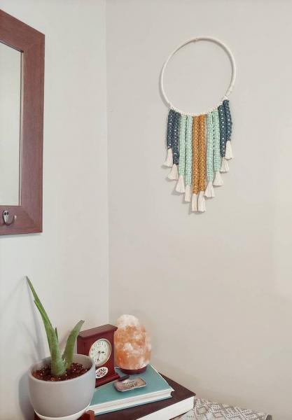 Blue and Yellow Macrame Hoop Wall Hanging picture
