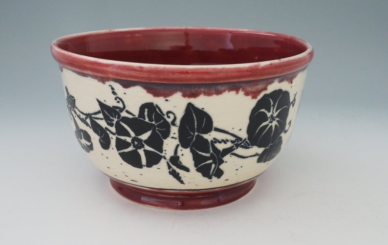 Hand-carved Morning Glories Bowl picture