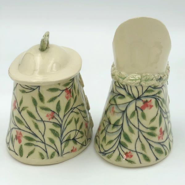 Ceramic sugar bowl and cream pitcher in adorable floral pattern picture