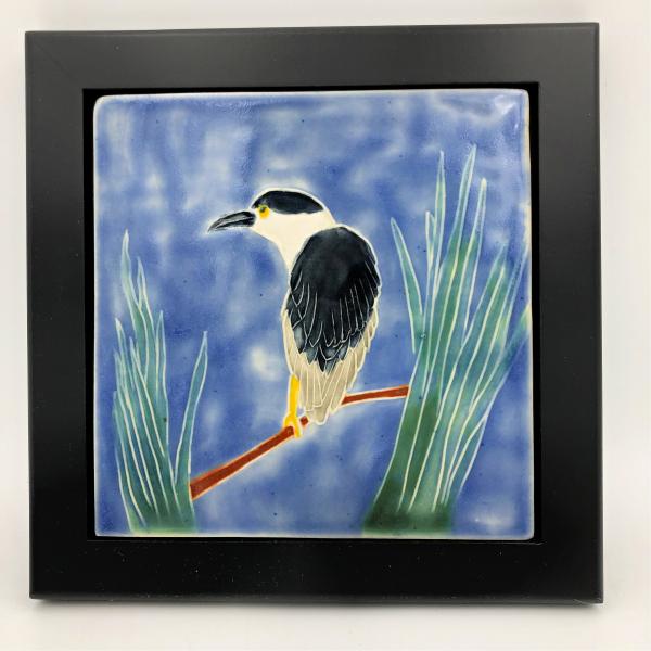 Hand Painted Ceramic Tile with Night Heron