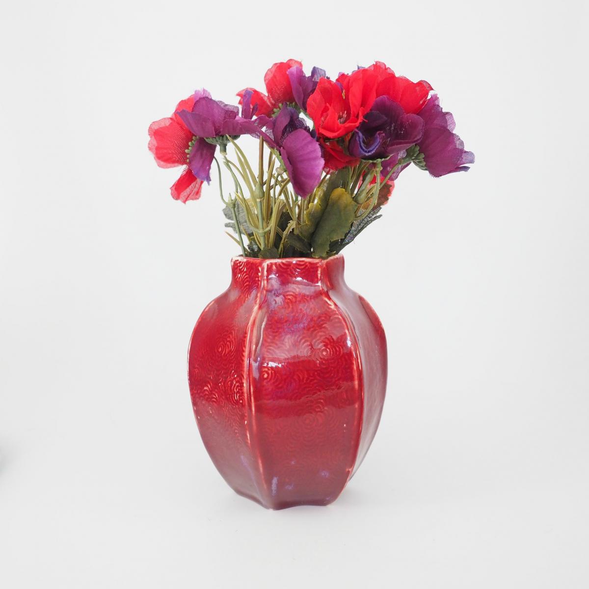 Handbuilt Pottery Ginger Jar in rich Cranberry Red Glaze picture