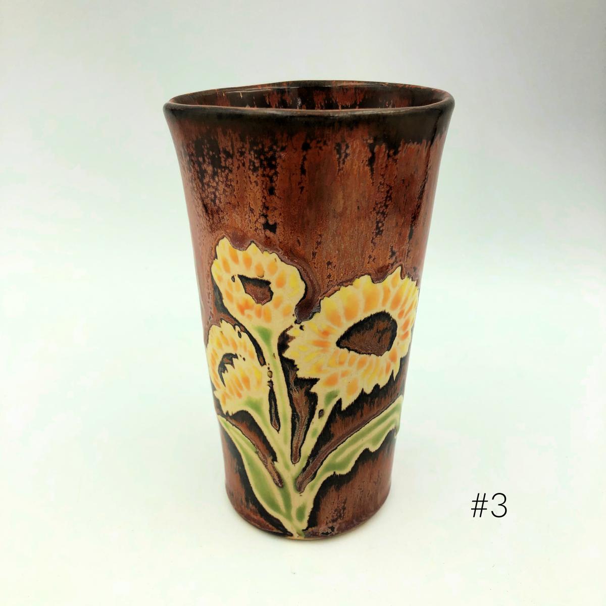 Handmade Tumbler with Sunflowers and Copper Glaze picture