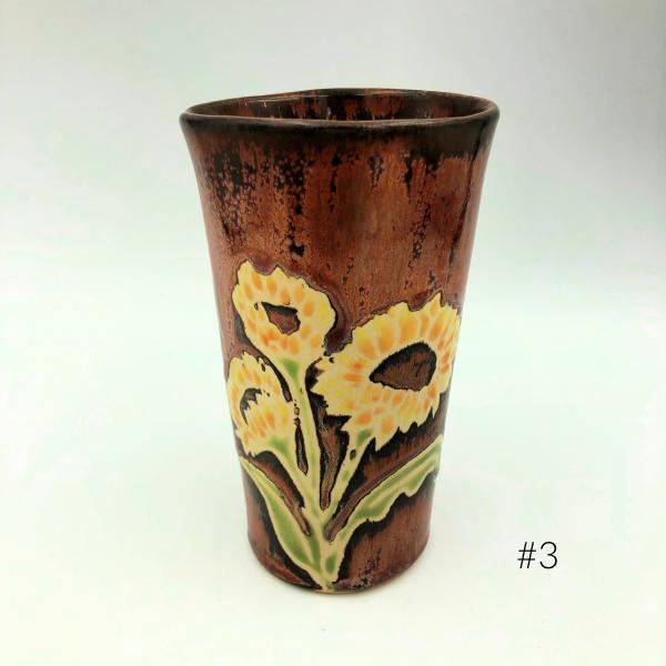 Handmade Tumbler with Sunflowers and Copper Glaze picture