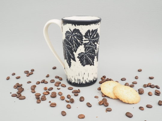 Hand-carved Grape Leaves Mug