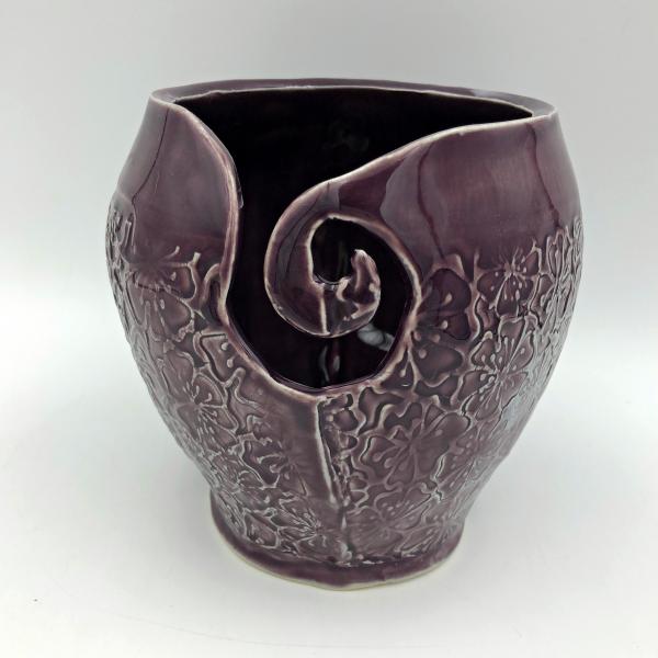 Small Handbuilt Ceramic Yarn Bowl with deep flower texture, picture