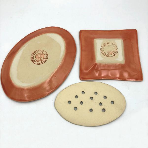 Ceramic soap dish & ring dish set in beautiful floral design and poppy or cobalt glaze picture