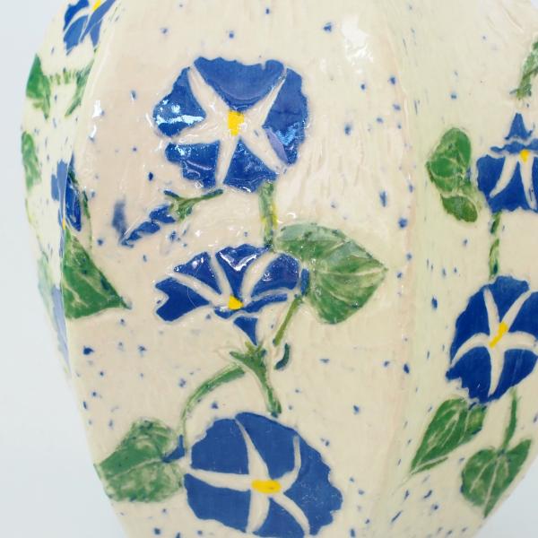 Handmade Sgraffito pottery, a hand carved ginger jar with morning glory vine picture