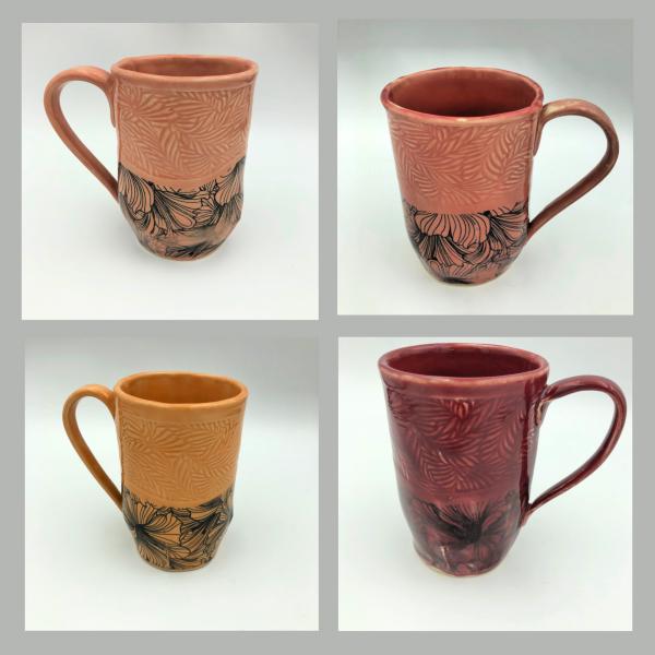 Divided Hibiscus/Leaf Texture Mugs