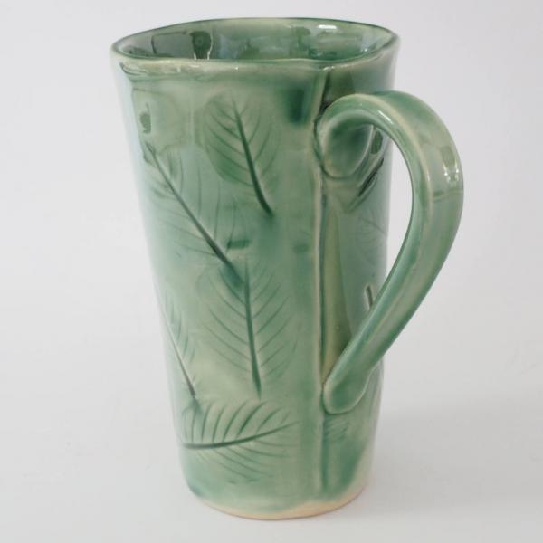 Handmade Pottery Coffee Mug for Nature Lover has Green Leaf Texture picture