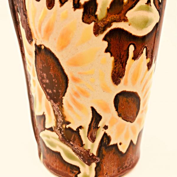 Handmade Tumbler with Sunflowers and Copper Glaze picture