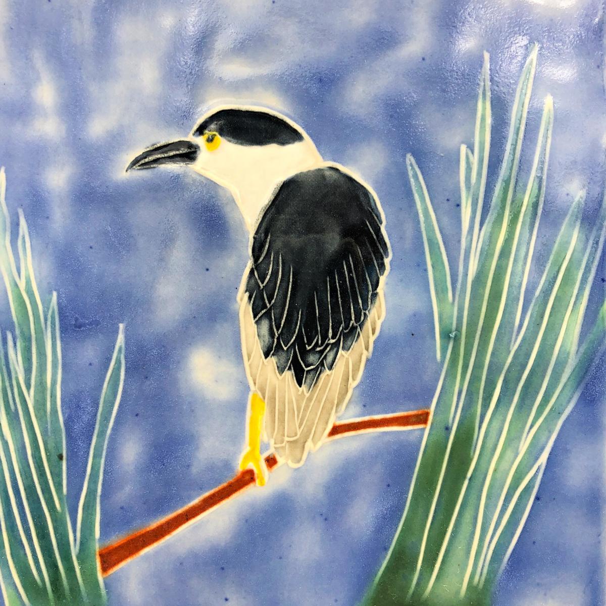 Hand Painted Ceramic Tile with Night Heron picture