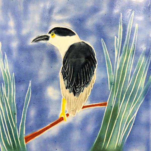 Hand Painted Ceramic Tile with Night Heron picture