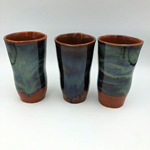 Unique ceramic tumblers with gorgeous glazing - see matching pitcher in separate listing.