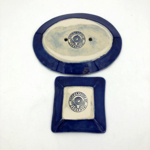 Ceramic soap dish & ring dish set in beautiful floral design and poppy or cobalt glaze picture