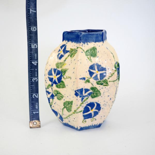 Handmade Sgraffito pottery, a hand carved ginger jar with morning glory vine picture