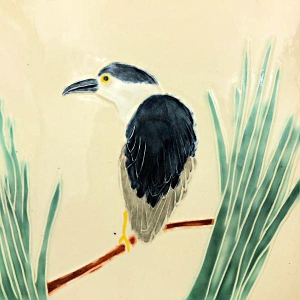 Framed Ceramic Night Heron Tile picture